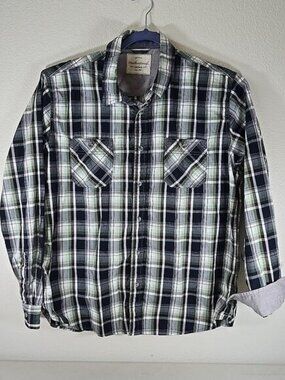 OG Weatherproof Green Navy Black White Men's Plaid XL Long Sleeve Button Up